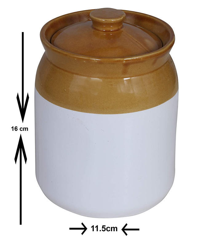 RAJ ROYAL Cream Pottery Hand Paintaed Ceramic Cornichon Storage Jar for Pickle | 1 KG